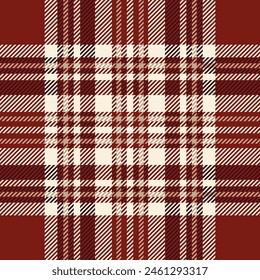 Red and cream tartan plaid pattern. Scottish fabric swatch close-up.