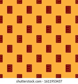 Red Create account screen on mobile phone icon isolated seamless pattern on brown background.  Vector Illustration