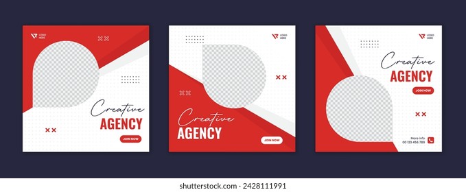 Red creative corporate social media post design bundle. Set of minimal editable business vector template