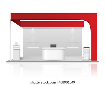 Red creative exhibition stand design. Booth template. Corporate identity vector.