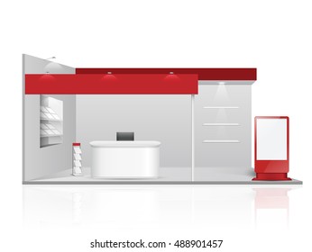 Diseño del stand de exhibición creativo rojo. Plantilla de cuadro. Vector de identidad corporativa.