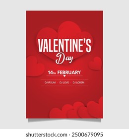 Flyer o cartel de Plantilla creativa roja del día de San Valentín con Elementos