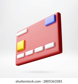 Red credit card icon in 3D style. Digital payment instrument for online shopping and electronic banking. Isolated object symbol representing financial transaction and monetary exchange.