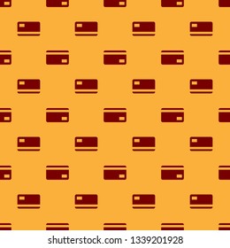 Red Credit card icon isolated seamless pattern on brown background. Online payment. Cash withdrawal. Financial operations. Shopping sign. Flat design. Vector Illustration