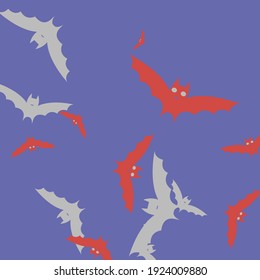 Red Creepy Spooky Chaos Wallpaper. Pink Retro Motion Attack Gothic Bats Vector Design Pic. Night Grey Eyes Purple Halloween Art Illustration. Scary Print Sky Colorful Art Flying Bats Fabrics.