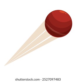 Red cricket ball is flying through the air, leaving a blurred trail