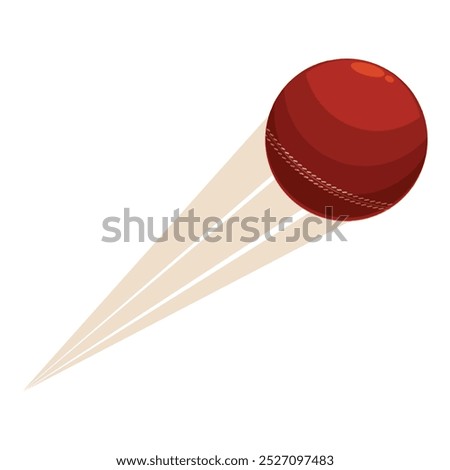 Red cricket ball is flying through the air, leaving a blurred trail
