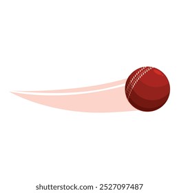 Red cricket ball moving fast with motion blur effect, isolated on white background
