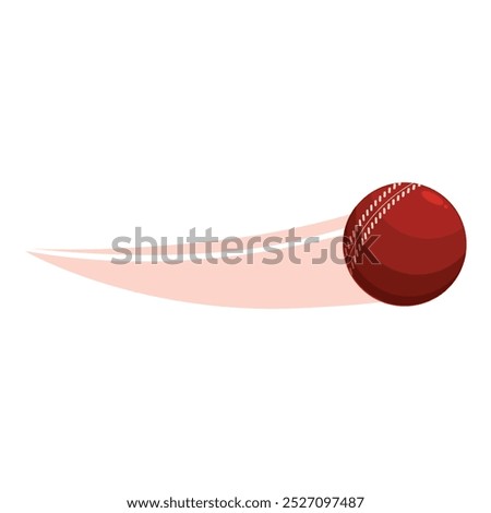 Red cricket ball moving fast with motion blur effect, isolated on white background