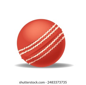 Red Cricket Ball With Seams Isolated On White Background. Vector Illustration Evoking Concepts Of Sports, Competition