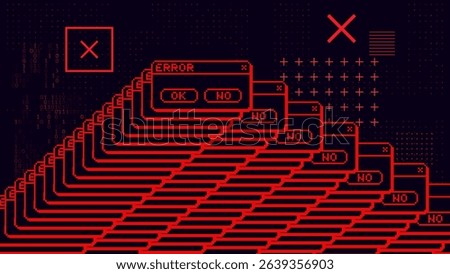 Red Critical Error Warning Popup Message. Vintage User Interface. Computer Virus. System Hacked Error Sign. Malware, Ransomware, Data Breach Concept. Vector Illustration.