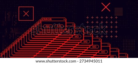 Red Critical Error Warning Popup Message. Vintage User Interface. Computer Virus. System Hacked Error Sign. Malware, Ransomware, Data Breach Concept. Vector Illustration.