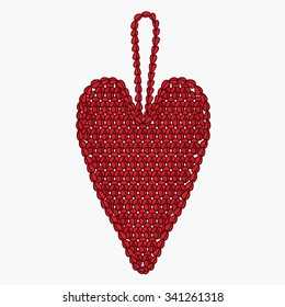 Red crochet heart. Christmas tree toy EPS10.