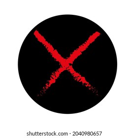 Red cross in black circle on white background. Score symbol. Abstract thin line. Vector illustration. Stock image. 