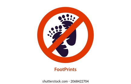 red cross, black footprints are prohibited. vector flat design abstract logo icon.