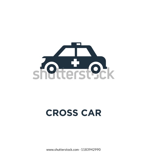 Red Cross Car icon. Black filled vector\
illustration. Red Cross Car symbol on white background. Can be used\
in web and mobile.