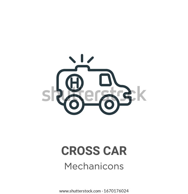 Red cross car\
outline vector icon. Thin line black red cross car icon, flat\
vector simple element illustration from editable mechanicons\
concept isolated stroke on white\
background