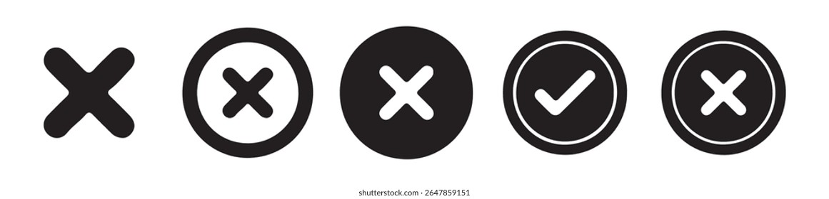 Red Cross and Check Icons Set on White Background. Flat Design X and Checkmark Buttons. Vector illustration eps 10
