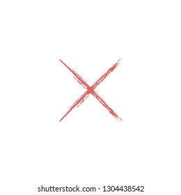 red cross check mark, textured chalk icon