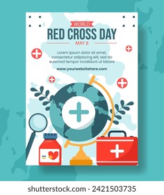 Red Cross Day Vertical Poster Flat Cartoon Hand Drawn Templates Background Illustration

