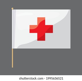 Rotes Kreuz-Flag. Flagge auf grauem Hintergrund. Art Style.
