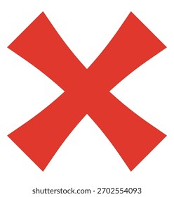 Rotes Kreuz, flaches Symbol X, einzeln auf weißem Hintergrund.