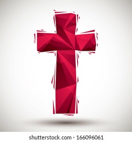 Red cross geometric icon made in 3d modern style, best for use as symbol or design element for web or print layouts.