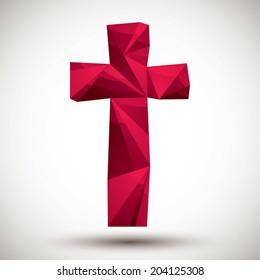 Red cross geometric icon made in 3d modern style, best for use as symbol or design element for web or print layouts.