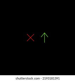 Red cross and green arrow on black background