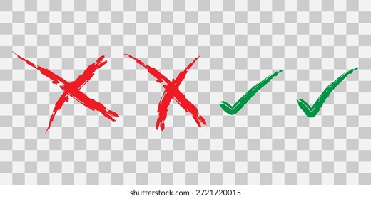 Red cross and green check mark on transparent background