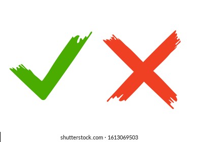red cross and green checkmark isolated vector illustration