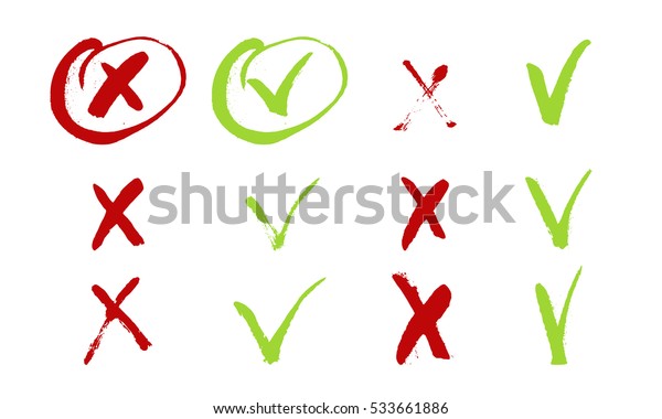 Red Cross Green Tick Grunge Set Stock Vector (royalty Free) 533661886 