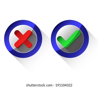 Red cross and green tick. Vector illustration. Isolated on white background 