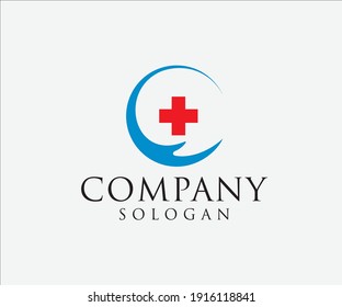 Red Cross Helping Hand Medical Hospital Logo Design