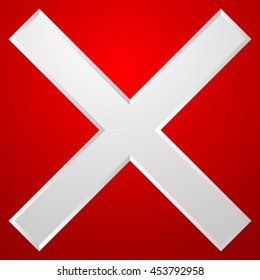 Red cross icon with bevel effect. Delete, remove icon, sign.