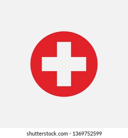 Red cross icon isolated on white background. Vector illustration.