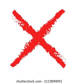 Red cross icon. X letter. Grunge style. Wrong symbol. Abstract shape. Choice concept. Vector illustration. Stock image. 