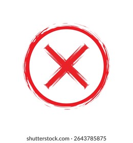 Red cross inside a circular brushstroke, representing rejection, error, and disapproval.