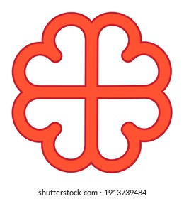 red cross of love from hearts, vector four hearts form a flower symbol of eternal love and loyalty