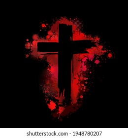 Red cross. Cross made of Red blots. Happy Easter. Vector illustration