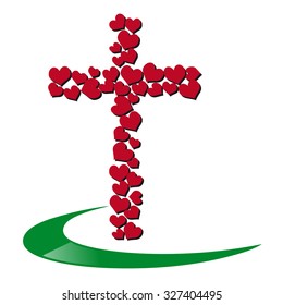 Red cross made by hearts
