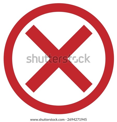 Red cross mark or cancel symbol inside a circle on a white background, representing error, wrong, or prohibition concept.