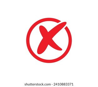 Red cross mark in circle icon. No red wrong symbol, delete, vote sign vector design and illustration.

