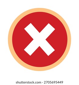 Red cross mark circle icon with beige border flat style