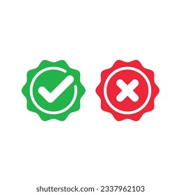 Marca roja y marca de verificación verde aprobada. icono de símbolo falso falso correcto incorrecto