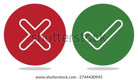 Red cross mark and Green check mark icon vector colour. Cross check mark flat round buttons set. Vector illustration.