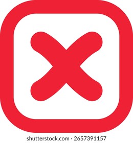 Red cross mark icon. Bold red cross symbols. Medical and emergency icons. wrong buttons. incorrect vote choice symbol
