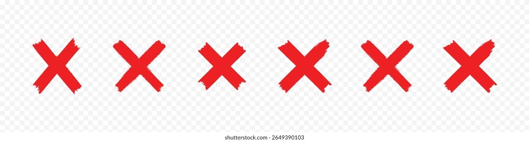 Red Cross Mark Icon Set – Bold Brushstroke Style Symbols for Error, Cancel or Rejection, cross mark icon, cross mark vector set