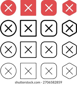 Conjunto de iconos de marca de cruz roja para cerrar Cancelar Vector de Borrar de rechazo