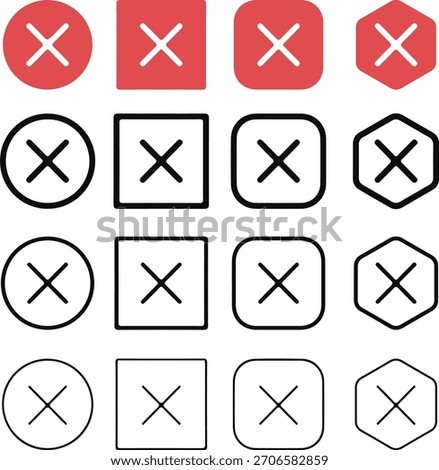 red cross mark icon set for close cancel delete reject symbol vector